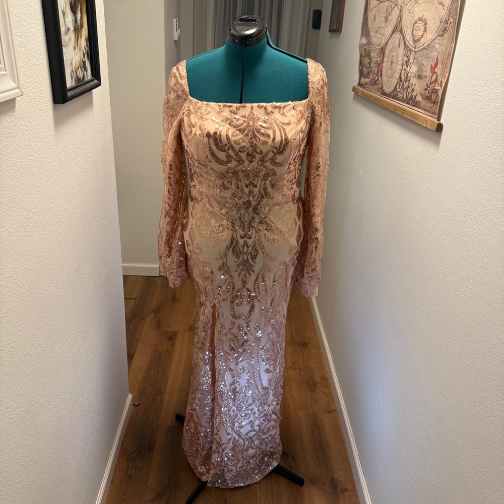 Elegant Peach Sequin Gown